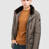 Geacă bărbați cu glugă și croială dreaptă, maro