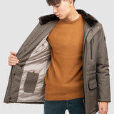 Geacă bărbați cu glugă și croială dreaptă, maro