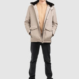 Geacă bărbați cu guler înalt și buzunare aplicate, bej