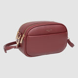 Geantă damă cu fermoar dublu, negru/bordo