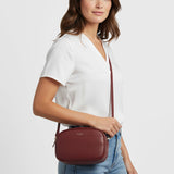 Geantă damă cu fermoar dublu, negru/bordo