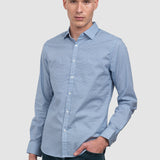 Cămașă bărbați slim fit din bumbac cu microprint albastru