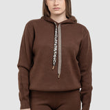 Compleu femei maro cu hanorac cu glugă și pantaloni tricot