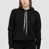 Compleu femei negru cu hanorac cu glugă și pantaloni tricot