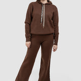 Compleu femei maro cu hanorac cu glugă și pantaloni tricot