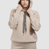 Compleu femei crem cu hanorac cu glugă și pantaloni tricot