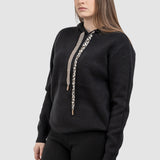 Compleu femei negru cu hanorac cu glugă și pantaloni tricot