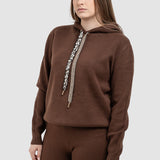 Compleu femei maro cu hanorac cu glugă și pantaloni tricot