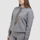 Compleu femei gri cu hanorac cu glugă și pantaloni tricot