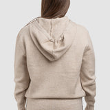 Compleu femei crem cu hanorac cu glugă și pantaloni tricot