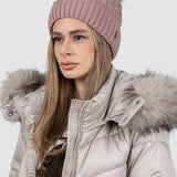 Căciulă femei Agbo tricotată cu ciucure roz pudră