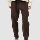 Pantaloni damă din raiat maro cu talie elastică