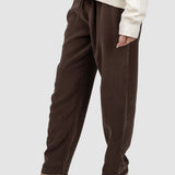 Pantaloni damă din raiat maro cu talie elastică