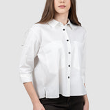Cămașă damă albă cu buzunare aplicate frontale
