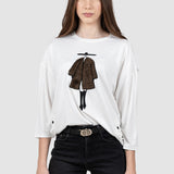 Bluză damă albă cu imprimeu aplicat frontal