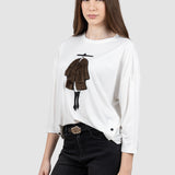 Bluză damă albă cu imprimeu aplicat frontal