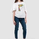 Tricou femei alb cu imprimeu floral multicolor