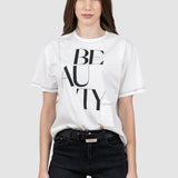 Tricou femei alb cu imprimeu text și buzunar