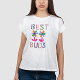 Tricou femei alb cu imprimeu multicolor