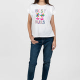 Tricou femei alb cu imprimeu multicolor