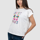 Tricou femei alb cu imprimeu multicolor