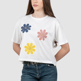 Tricou femei alb cu aplicații florale brodate