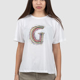 Tricou femei alb cu imprimeu multicolor