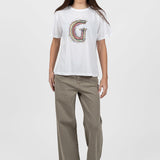 Tricou femei alb cu imprimeu multicolor