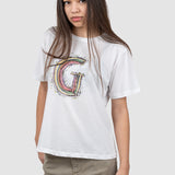 Tricou femei alb cu imprimeu multicolor