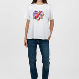 Tricou femei alb cu imprimeu text multicolor