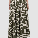 Fustă maxi damă cu imprimeu geometric crem/kaki