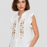 Bluză damă din bumbac cu broderie și volane crem/bej