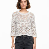 Bluza damă din dantelă croșetată albă, mânecă 3/4