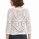 Bluza damă din dantelă croșetată albă, mânecă 3/4