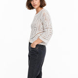 Bluza damă din dantelă croșetată albă, mânecă 3/4