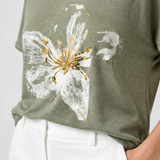 Bluză damă kaki cu imprimeu floral oversized din bumbac și in