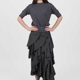 Compleu damă gri tricotat cu fustă asimetrică