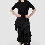 Compleu damă negru tricotat cu fustă asimetrică