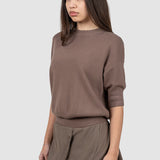 Compleu damă maro tricotat cu fustă asimetrică