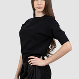 Compleu damă negru tricotat cu fustă asimetrică