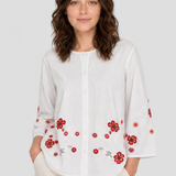 Cămașă damă din bumbac cu broderie florală albă