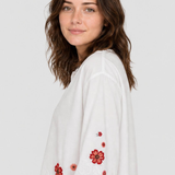Cămașă damă din bumbac cu broderie florală albă