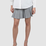 Fustă damă gri plisată scurtă cu talie elastică