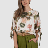 Bluză damă cu imprimeu floral crem mix