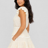 Compleu damă din bumbac cu broderie și volane, crem