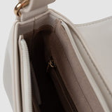 Geantă shoulder bag femei cu închidere metalică crem