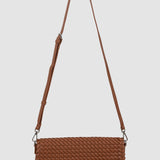 Geantă crossbody femei cu textură împletită camel