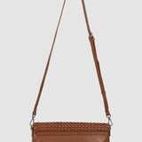 Geantă crossbody femei cu textură împletită camel