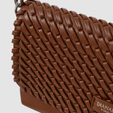 Geantă crossbody femei cu textură împletită camel