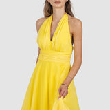 Rochie damă maxi din voal cu decolteu halter galben
